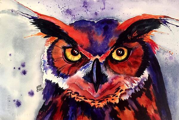 Great Horned Owl Poster featuring the painting Wisdom's Strength by Michal Madison