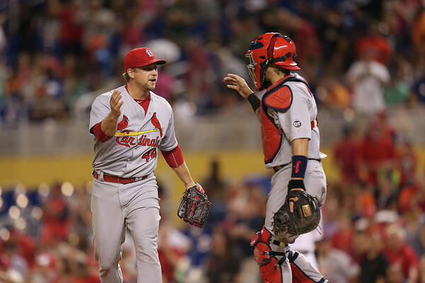 St. Louis Cardinals Poster featuring the photograph Yadier Molina and Trevor Rosenthal by Rob Foldy