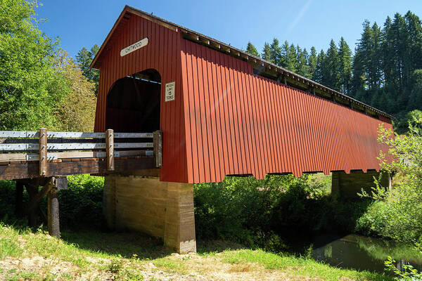 America Poster featuring the photograph Yaquina River Chitwood Covered Bridge, taken in summer in Oregon by Melissa Stukel