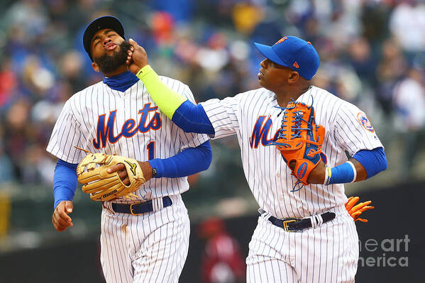 Yoenis Cespedes Poster featuring the photograph Yoenis Cespedes and Amed Rosario by Mike Stobe