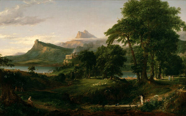 Hudson River School Poster featuring the painting The Course of Empire The Arcadian or Pastoral State #8 by Thomas Cole