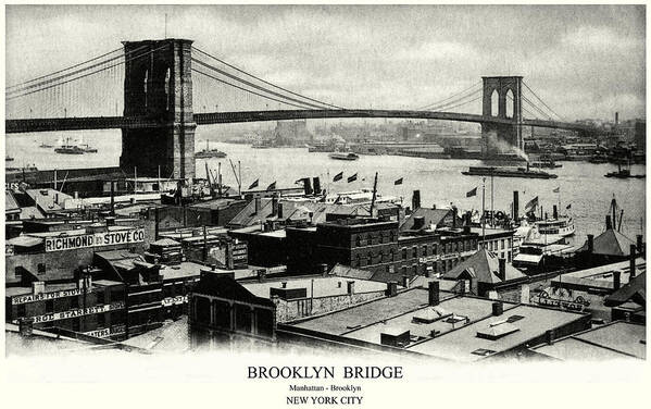New York Poster featuring the painting 1900 Brooklyn Bridge Panorama by Historic Image