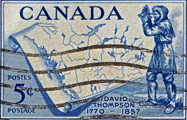 1957 Poster featuring the photograph 1957 David Thompson Canada Stamp by Bill Owen