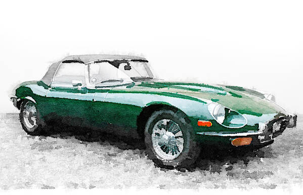 Jaguar E-type Poster featuring the painting 1961 Jaguar E-Type Watercolor by Naxart Studio