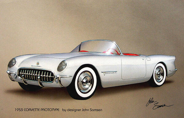 Automotive Art Poster featuring the painting 1953 CORVETTE classic vintage sports car automotive art #2 by John Samsen