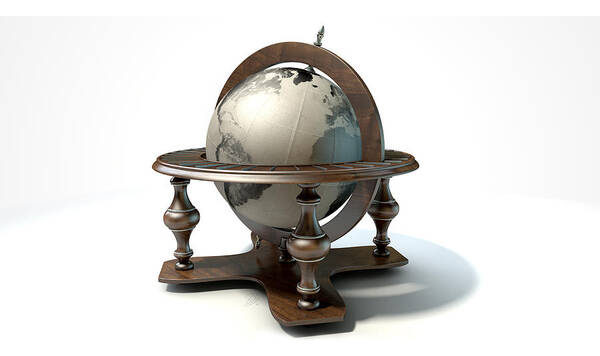 Aged Poster featuring the digital art Vintage Wooden World Globe #4 by Allan Swart
