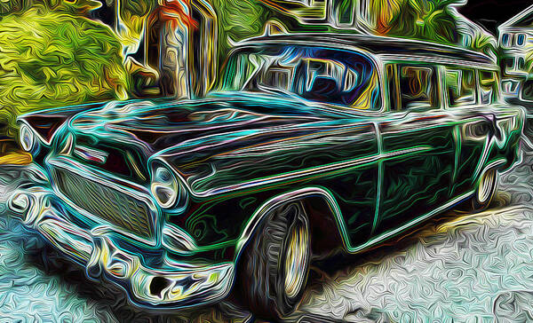 Car Chevy Station Wagan Automobile Color Poster featuring the photograph 55 Chevy wagon by Will Burlingham