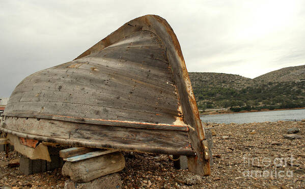 Greece Poster featuring the photograph Abandoned Nafplio Fishing Boat by Deborah Smolinske