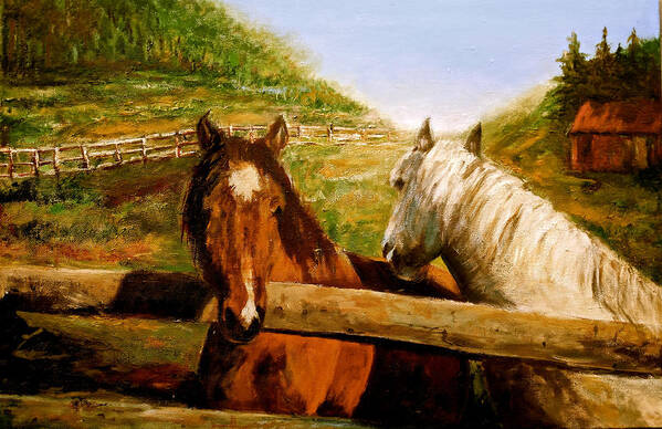 Horses Poster featuring the painting Alberta Horse Farm by Sher Nasser