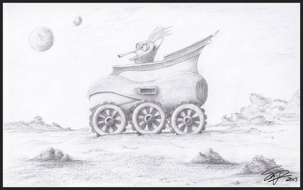 Pencil Poster featuring the drawing Alien Buggy by Steven Powers SMP