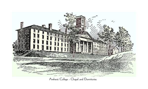 Amherst Poster featuring the digital art Amherst College - Chapel and Dormitories by John Madison