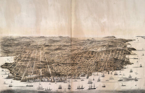 Bird's-eye View Poster featuring the drawing Birds-eye View Of San Francisco, California by Litz Collection