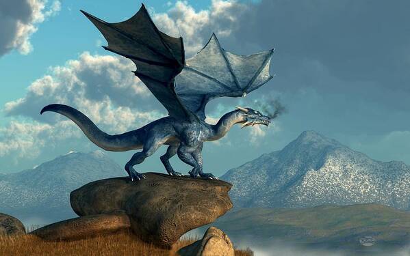 Blue Dragon Poster featuring the digital art Blue Dragon by Daniel Eskridge