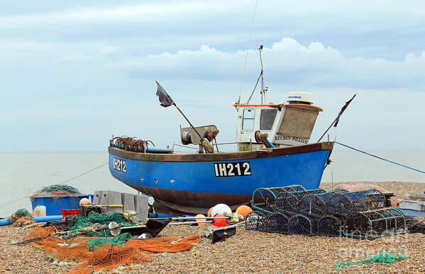 Blue Fishing Boat Poster featuring the photograph Blue Fishing Boat by Julia Gavin