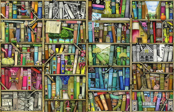 Colin Thompson Poster featuring the digital art Bookshelf by MGL Meiklejohn Graphics Licensing