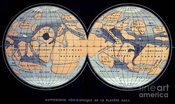 Science Poster featuring the photograph Camille Flammarion Mars Map 1876 by Science Source