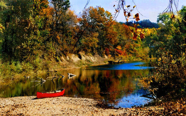 Autumn Poster featuring the photograph Canoe on the Gasconade River by Steve Karol