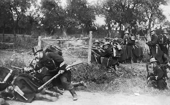 1910's Poster featuring the photograph Caribiners Attack Uhlans by Underwood Archives