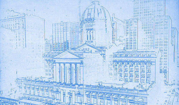 Chicago Federal Court Poster featuring the digital art Chicago Federal Court 1961 Blueprint by MotionAge Designs