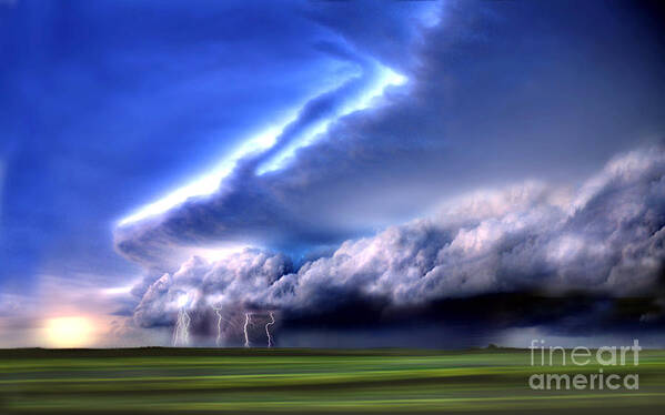 Lightning Poster featuring the photograph Composite Of Lightning On The Horizon by Mike Agliolo