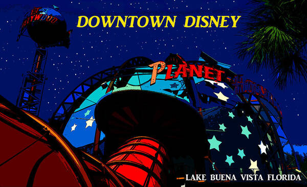 Planet Hollywood Poster featuring the painting Planet Hollywood Night by David Lee Thompson