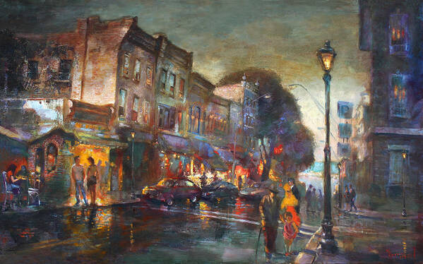 Main St Nyack Poster featuring the painting Early Evening in Main Street Nyack by Ylli Haruni