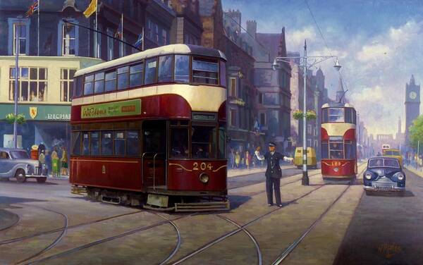 United Kingdom Poster featuring the painting Edinburgh tram 1953. by Mike Jeffries