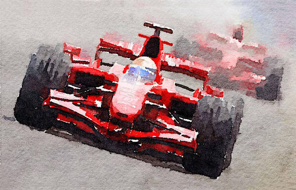Ferrari F1 Racing Poster featuring the painting Ferrari F1 Race Watercolor by Naxart Studio
