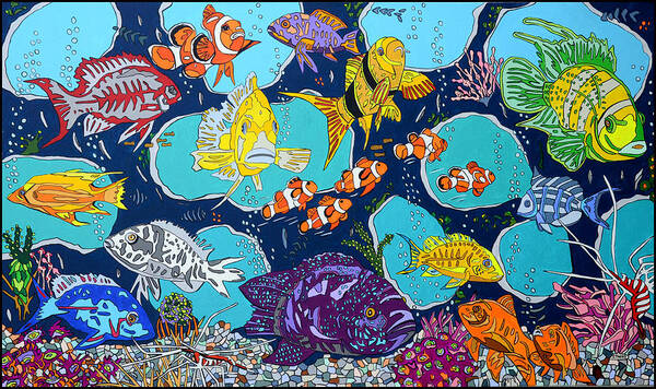 Fish Poster featuring the painting Fish Lines by Mike Stanko