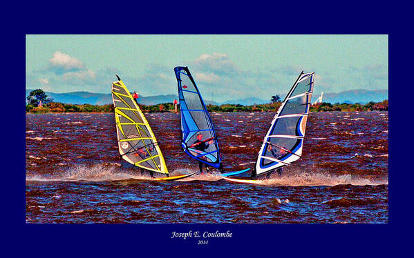 Wind Surfing Poster featuring the digital art Friends Windsurfing by Joseph Coulombe