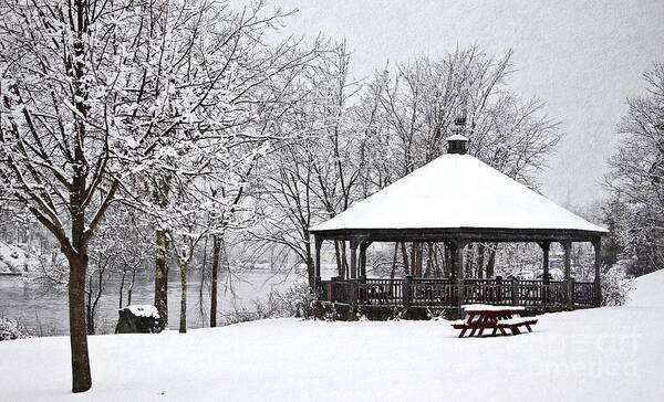 Maine Poster featuring the photograph Gazebo in the Snow by Karin Pinkham