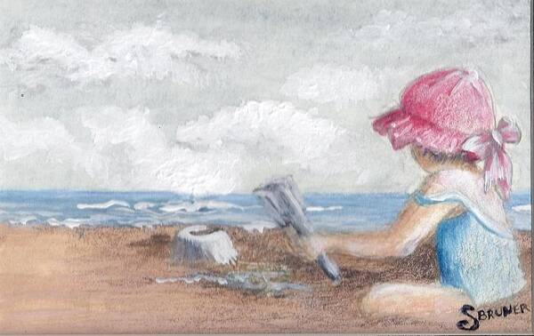 Gshore Poster featuring the painting Girl at the Beach by Susan Bruner