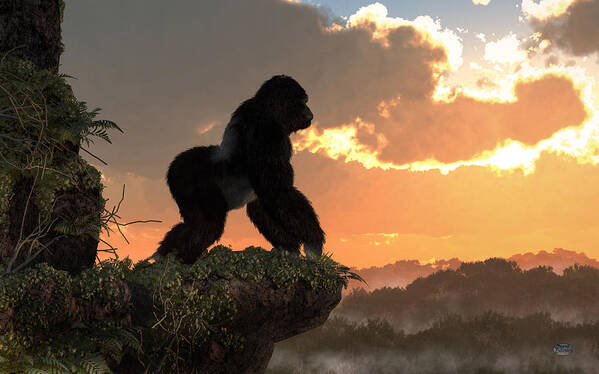 Gorilla Poster featuring the digital art Gorilla Sunset by Daniel Eskridge