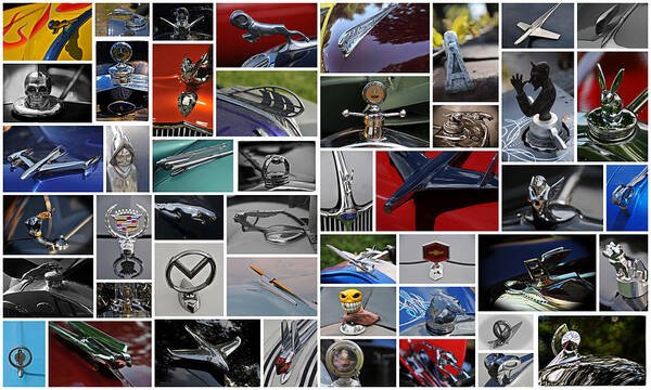 Cars Poster featuring the photograph Hood Ornament Collage by Mike Martin