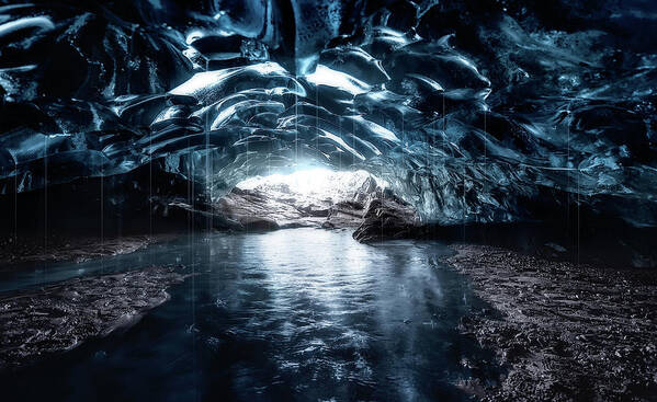 Ice Cave Poster featuring the photograph Into The Blue by Javier De La