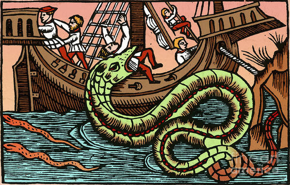 History Poster featuring the photograph Kraken Attacking Ship by Science Source