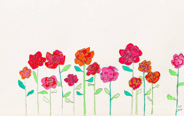 Flowers Poster featuring the painting Left handed Garden - pink by Stefanie Forck