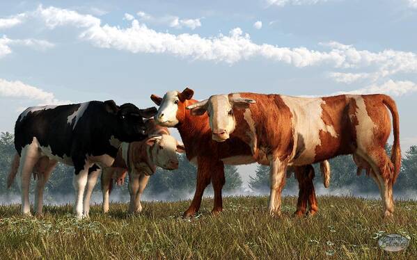 Cow Poster featuring the digital art Mad Cows by Daniel Eskridge