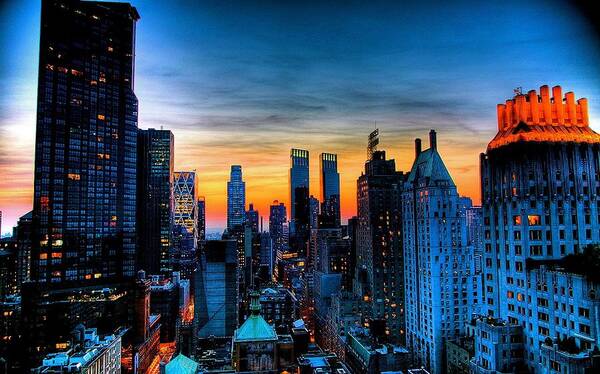 New York Prints Poster featuring the photograph Manhattan at Sunset by Monique Wegmueller