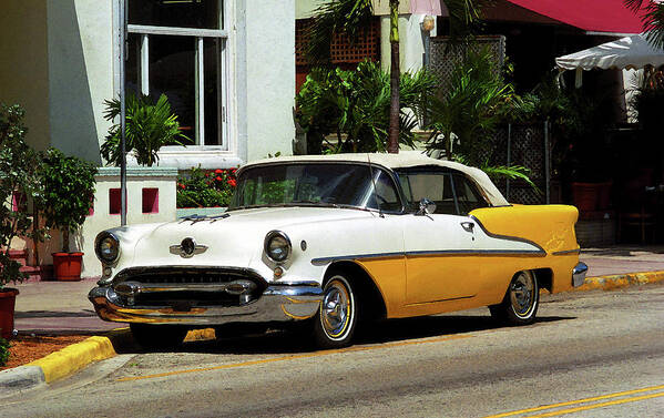 Aamerica Poster featuring the photograph Miami Beach Classic Car with Watercolor Effect by Frank Romeo