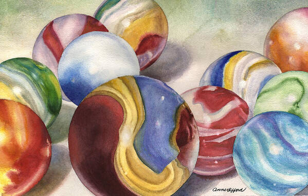 Marbles Painting Poster featuring the painting Mom's Marble Shooter by Anne Gifford