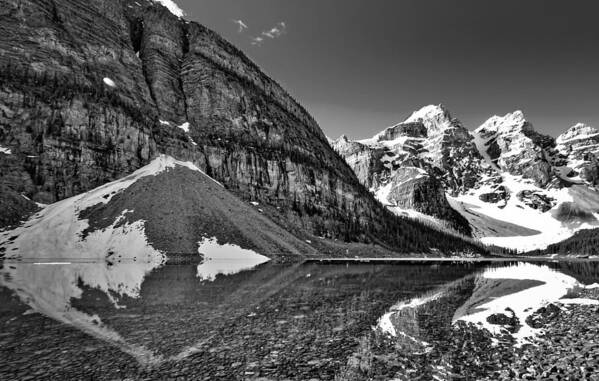 Moraine Lake Poster featuring the photograph Moraine Lake - Black and White #3 by Stuart Litoff