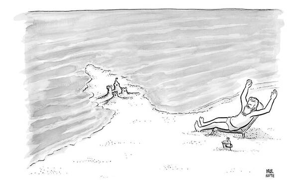 Captionless Poster featuring the drawing Moses Is Laying On A Beach Chair Parting The Sea by Paul Noth