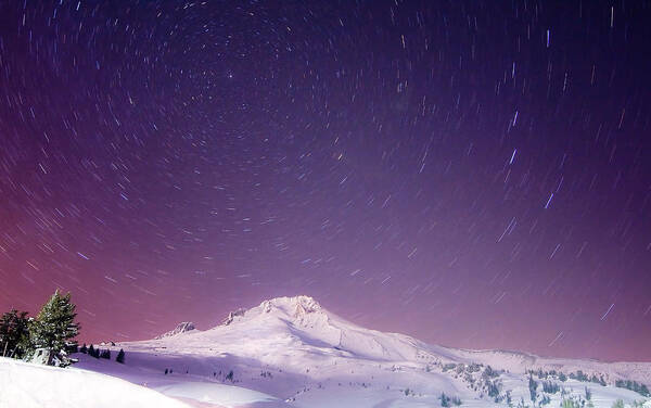 Snowfall Poster featuring the photograph Mount Hood and Stars by Darren White