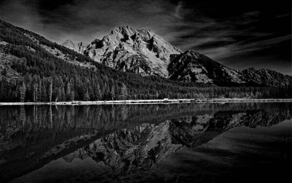 Mount Moran In Black And White Poster featuring the photograph Mount Moran in Black and White by Raymond Salani III