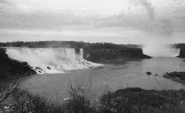 Niagara Falls Poster featuring the photograph Niagara Falls Winter Panorama B n W by Richard Andrews