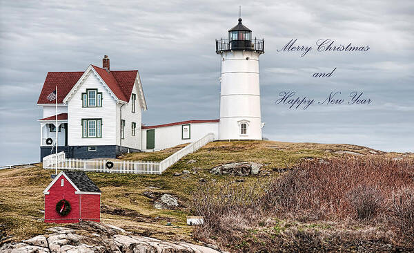 Maine Poster featuring the photograph Nubble Light Christmas Card by Richard Bean