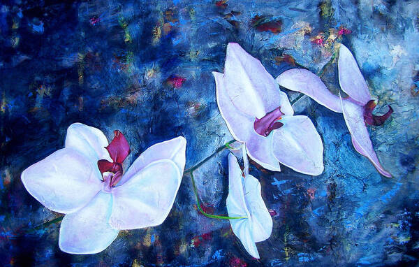 Blue Background Poster featuring the painting Orchid Blue by Laura Pierre-Louis
