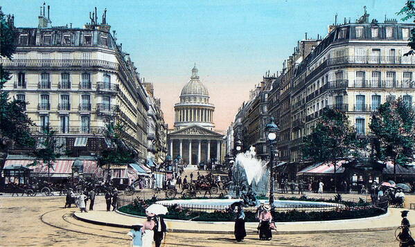 Paris 1910 Poster featuring the photograph Paris 1910 Rue Soufflot And Pantheon by Ira Shander