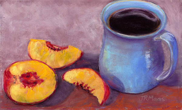 Blue Ceramic Pottery Cup Poster featuring the pastel Peach Break by Julie Maas